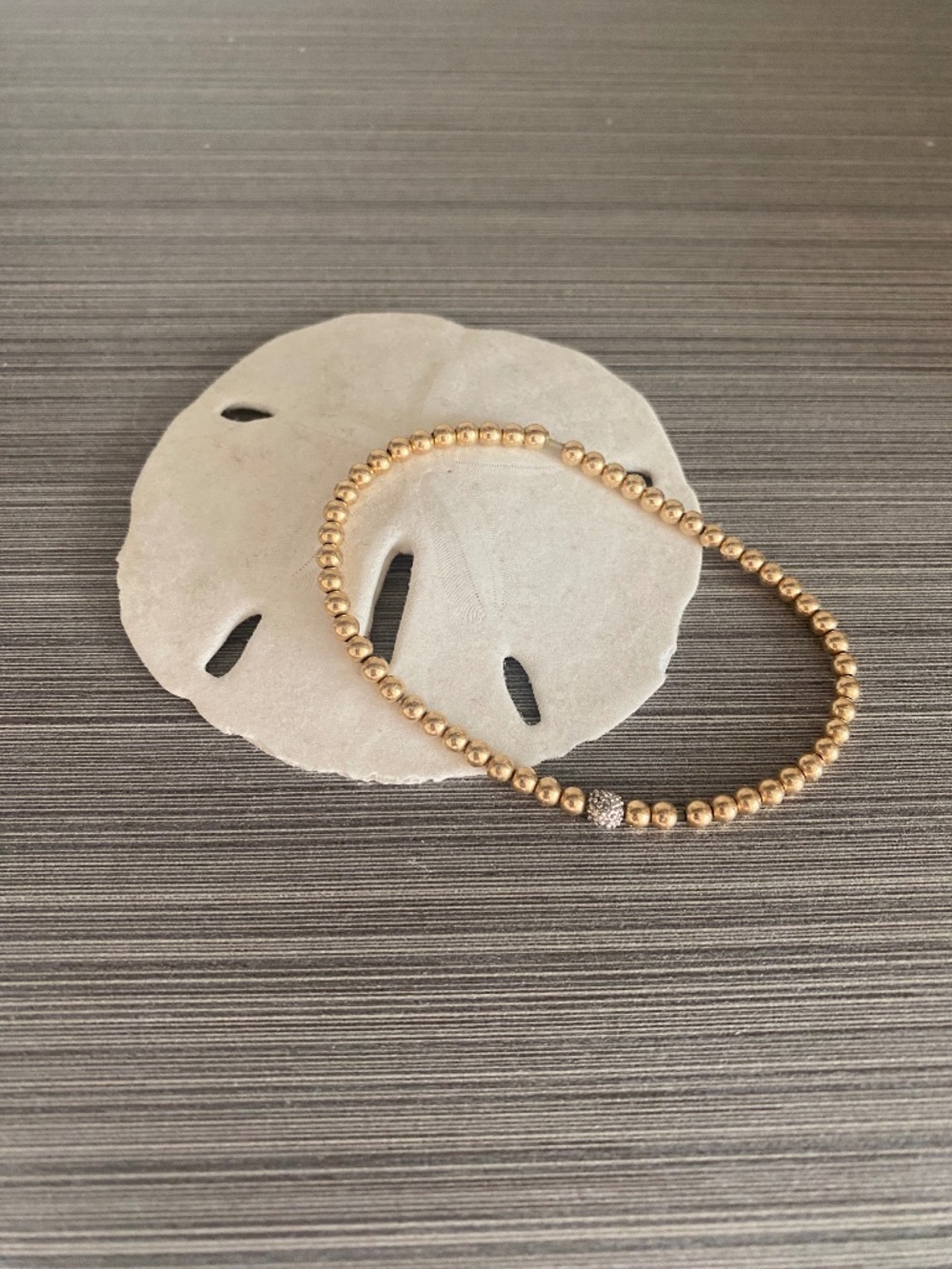 Gold Filled Beaded Stretch Bracelet with Pavé Accent-Non Tarnish